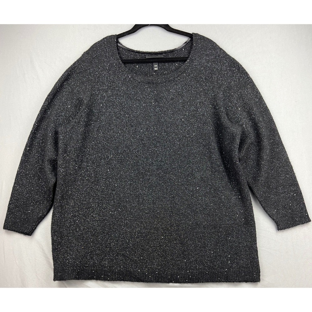 Lane Bryant Sweater Womens 18/20 Sequin Metallic Knit Crew Neck Charcoal Sparkle